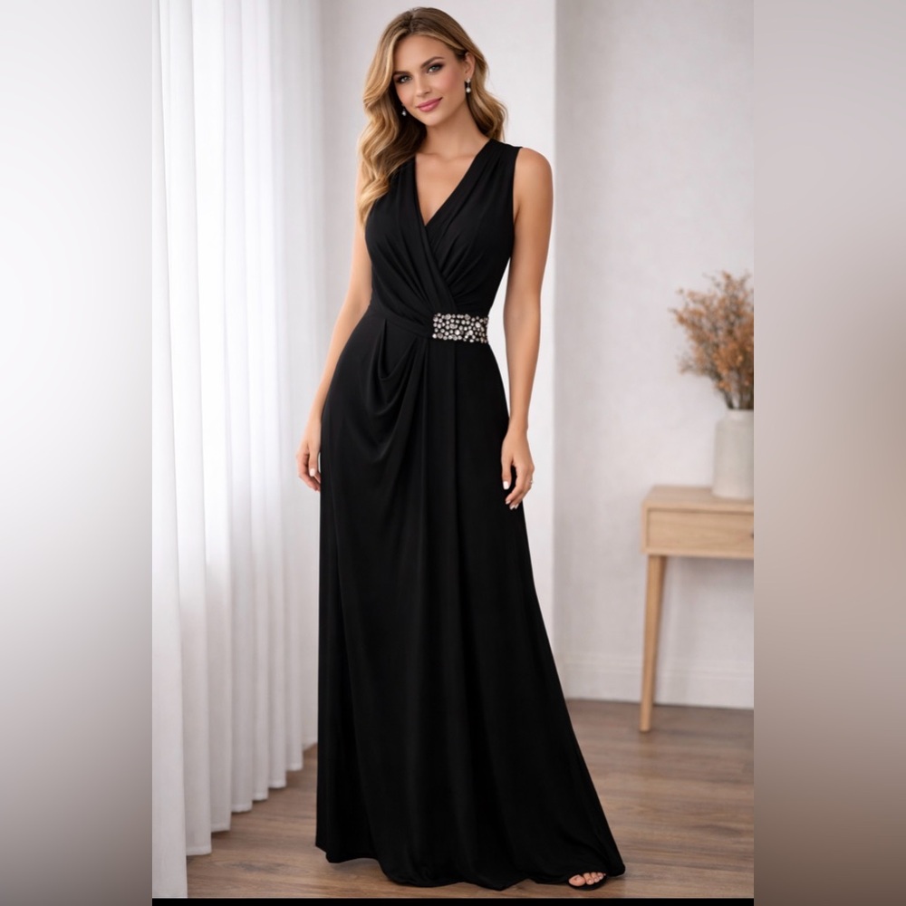 Spense Black Maxi Dress with Embellished Waist size 14 W